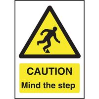 Vogue Sticker - Caution Mind The Step - Safety Self Adhesive Sign 200X150mm