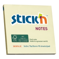STICK'N by Hopax FSC ontapadó jegyzettomb, 76 x 76 mm, pasztell sárga, 90 lap
