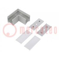 Conector 90°; de plata; aluminio,policarbonato; anodado; LINEA20