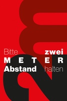 Waschbare Schmutzfangmatte "Bitte 2 m Abstand halten" mit rotem Hintergrund, Hochformat, 1200 x 1800 mm, Design 2 | TP9453