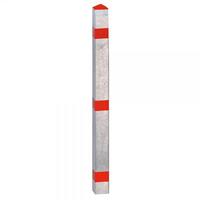 Stahl-Absperrpfosten mit roten Reflexstreifen herausnehmbar mit Bodenhülse , Vierkantpfosten: 70 x 70 mm,