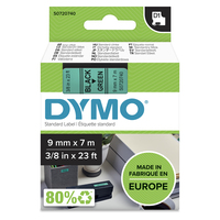 DYMO D1 oryginalne etykiety | rolka 9 mm x 7 m | czarny nadruk na zielonym | samoprzylepne etykiety do drukarek etykiet LabelManager