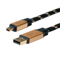 ROLINE 11.02.8821 cable USB 0,8 m USB 2.0 USB A Mini-USB A Negro, Oro