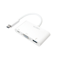 LogiLink 0.14m, 2xUSB-C/VGA+USB-A adaptateur graphique USB 1920 x 1200 pixels Blanc