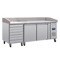 Polar 2-türiger Pizzakühltisch mit Marmorfläche und 7 Schubladen 428L. 428L.