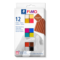 FIMO® effect "Leder" 8013 Materialpackunug FIMO leather-effect im Kartonetui mit 12 Halbblöcken (sortierte Farben), Gebrauchs- und Modellieranleitung