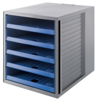 Schubladenbox SCHRANK-SET KARMA, DIN A4, 5 offene Schubladen, grau/öko-blau