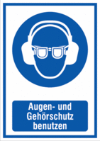 Kombischild - Augen- und Gehörschutz benutzen, Blau, 37.1 x 26.2 cm, Aluminium