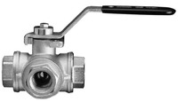 3500 1 ISO, 1 BSP brass F/B 3 way T ISO DM ball valve-lever op