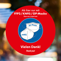Aufkleber / Hinweisschild / Fensterfolie „FFP2 / KN95 / OP-Maske tragen“