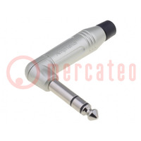 Plug; Jack 6,3mm; male; stereo; ways: 3; angled 90°; for cable; grey