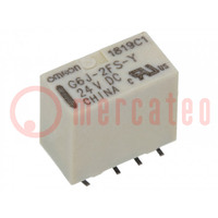 Relay: electromagnetic; DPDT; Ucoil: 24VDC; Icontacts max: 1A; SMD