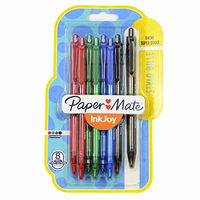 Papermate InkJoy 100 RT Zwart, Blauw, Groen, Rood Intrekbare balpen met klembevestiging Medium 8 stuk(s)