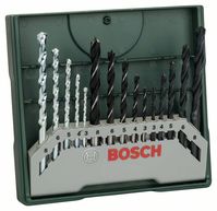 Bosch 2607019675 Mini-X-Line Mixed-Set, 15-teilig, 5 Stein-, 5 Metall-, 5 Holzbo