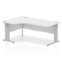 Impulse 1800mm Left Crescent Office Desk White Top Silver Cable Managed Leg