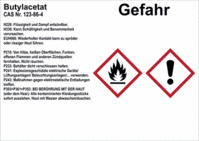 Gefahrstoffetikett Butylacetat - Gefahr, Rot/Schwarz, 7.4 x 10.5 cm, Weiß