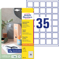 Quadratische Etiketten, A4, 35 x 35 mm, 10 Bogen/350 Etiketten, weiß