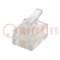 Plug; RJ11; PIN: 4; Layout: 6p4c; for cable; IDC,crimped