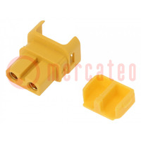 Plug; DC supply; XT30; female; PIN: 2; for cable; soldering; yellow