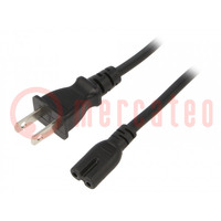 Cable; 2x0.75mm2; IEC C7 female,NEMA 1-15 (A) plug; PVC; 1.8m