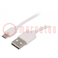 Câble; USB 2.0; USB A prise,USB B micro prise; 1m; blanc