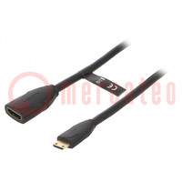 Kabel; HDMI 1.4; HDMI gniazdo,mini HDMI wtyk; PVC; 1m; czarny