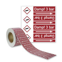 SafetyMarking Rohrleitungsband, Dampf 3 bar, Gruppe 2, rot, DIN 2403, Länge 33 m