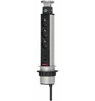 Brennenstuhl Tower Power, Tischsteckdosenleiste 3-fach (Steckdosen-Turm, 2-fach USB, 2m Kabel, komplett in Tischplatte versenkbar) alu/schwarz