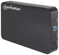 Manhattan Drive Enclosure (Euro 2-pin plug), 5 Gbps (USB 3.2 Gen1 aka USB 3.0), SATA, 3.5", One-touch backup button, SuperSpeed USB, Black, Sturdy, Plastic, Three Year Warranty,...