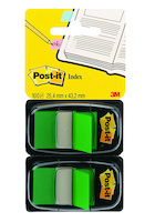 Zakładki indeksujące POST-IT® (680-G2EU), PP, 25x43mm, 2x50 kart., zielone