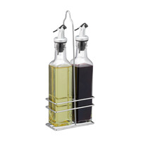 Relaxdays Essig und Öl Spender, mit Ausgießer, 2 in 1 für Küche, Ölflaschen mit Ständer, Glas, 2 x 250 ml, transparent