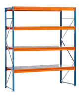 GR, Weitspannregal mit Stahlpaneelen W 100, 2500 x 2500 x 600 mm, blau/orange/verzinkt, 4 Ebenen, Fachlast 820 kg