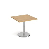 Pisa square dining table with round chrome base 800mm - oak