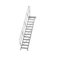 Treppe mit Plattform 45° Stufenbreite 600 mm, 13 Stufen, Aluminium geriffelt