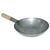 Vogue Wok in Silver with Flat Base - Mild Steel & Wooden Handle - 356 mm
