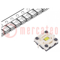 Microswitch TACT; SPST-NO; Pos: 2; 0.05A/12VDC; SMT; LED; white