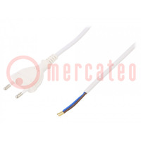 Kábel; 2x0,75mm2; CEE 7/16 (C) dugó,vezetékek; PVC; 5m; fehér