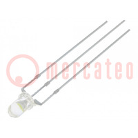 LED; 3mm; rosso/bianco freddo; 30°; Frontale: convesso; Nr usc: 3