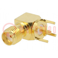 Socket; SMA; female; angled; 50Ω; THT; on PCBs; PTFE; gold-plated