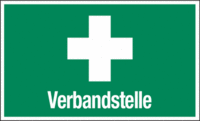 Rettungszeichen-Kombischild - Erste Hilfe, Verbandstelle, Grün, 15 x 25 cm