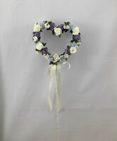Artificial Silk Mini Rose / Babys' Breath Heart Wand - 43cm, White and Ice Lilac & Light Blue