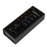 StarTech.com 4 Port USB 3.0 Hub plus 3 Ladeanschlüsse (2x 1A & 1x 2A) - 5Gbps - Metallgehäuse zur Wandmontage