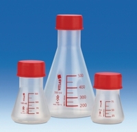 250ml Beute Erlenmeyer bocca larga PMP GL 45 con tappo a vite rosso PP