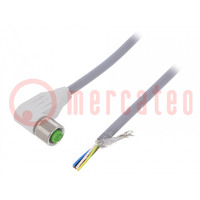 Connection lead; M12; PIN: 5; angled; 3m; plug; 60VAC; -25÷80°C; PVC