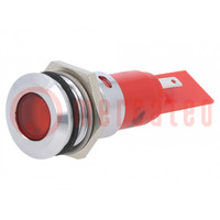 Ellenőrző lámpa: LED; lapos; piros; 24VDC; 24VAC; Ø16mm; IP67