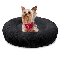 BLUZELLE Orthopedic Dog Bed for Small Dogs & Cats, 20" Donut Dog Bed Memory Foam Washable, Round Plush Dog Pillow Fluffy Cat Bed Cat Pillow, Calming Pet Mat No-Skid Black