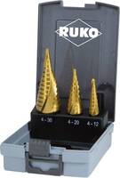 RUKO 101026TRO Fokozatfúró készlet 3 részes 4 - 12 mm, 4 - 20 mm, 4 - 30 mm HSS 3 oldalú szár 1 készlet