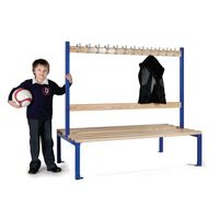Childrens double sided cloakroom bench, 1200mm wide, dark blue frame