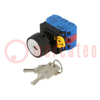 Switch: rotary with key; 22mm; Stabl.pos: 3; NC + NO x2; black