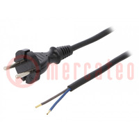Cable; 2x1.5mm2; CEE 7/17 (C) plug,wires; rubber; 5m; black; 16A